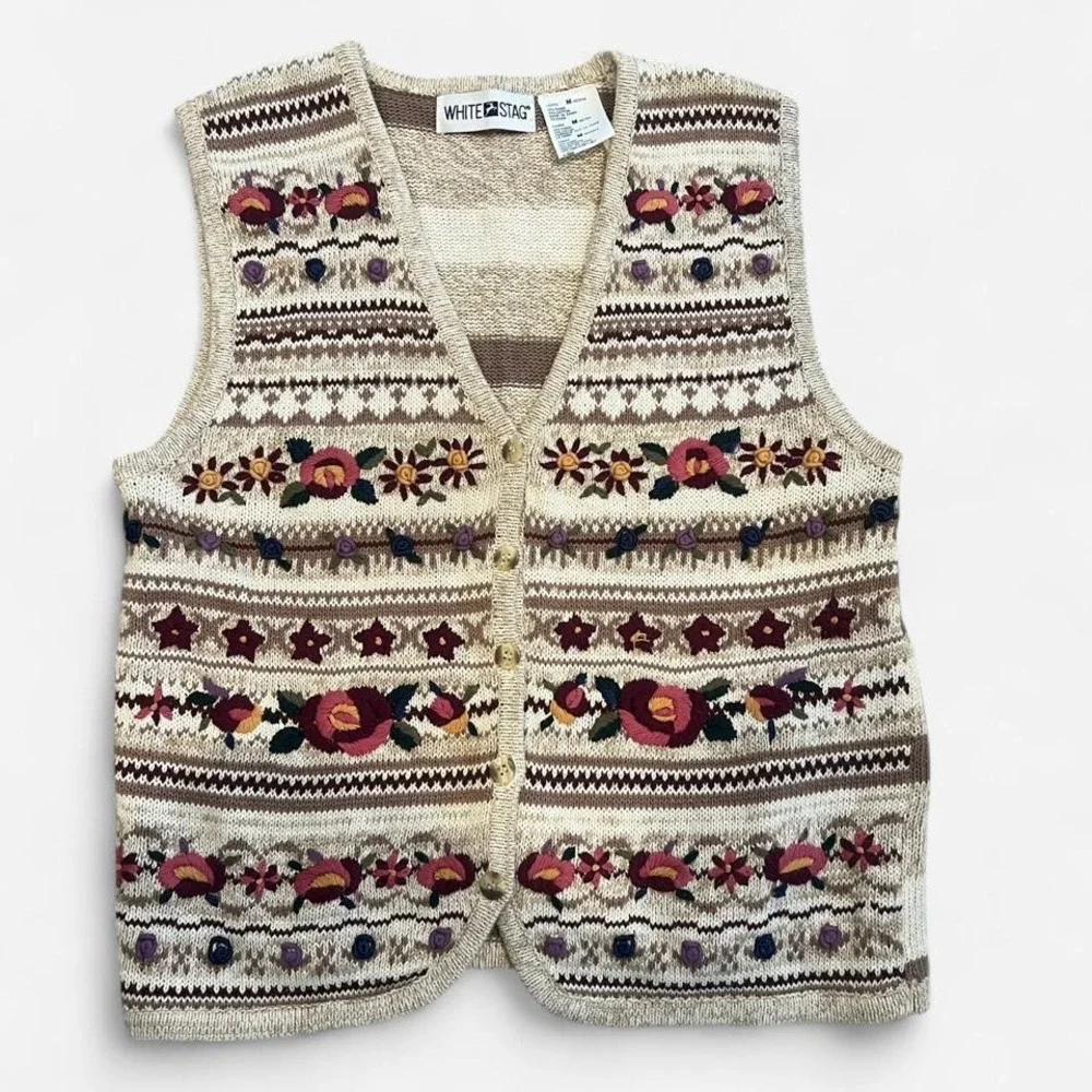 Vintage Cottagecore Embroidered Floral Vest - Picture 1 of 3